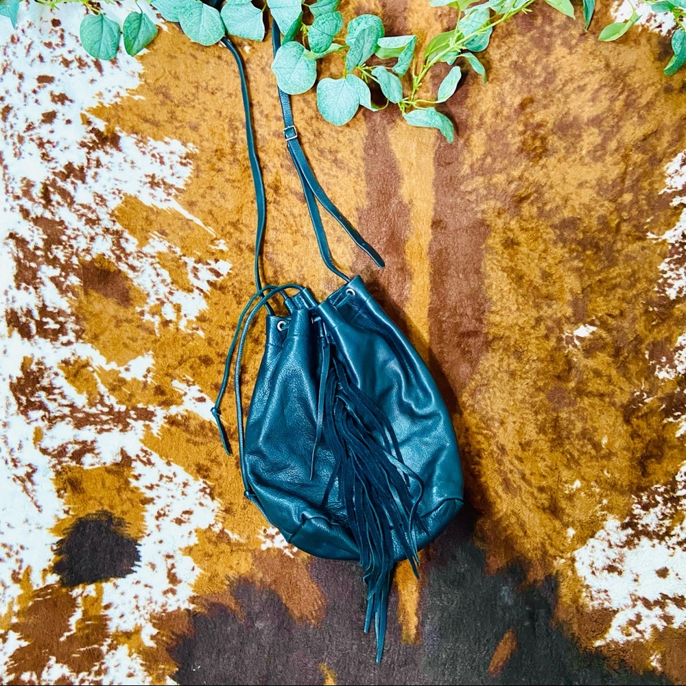 Jennifer Haley 100% Leather Fringe Bucket Bag